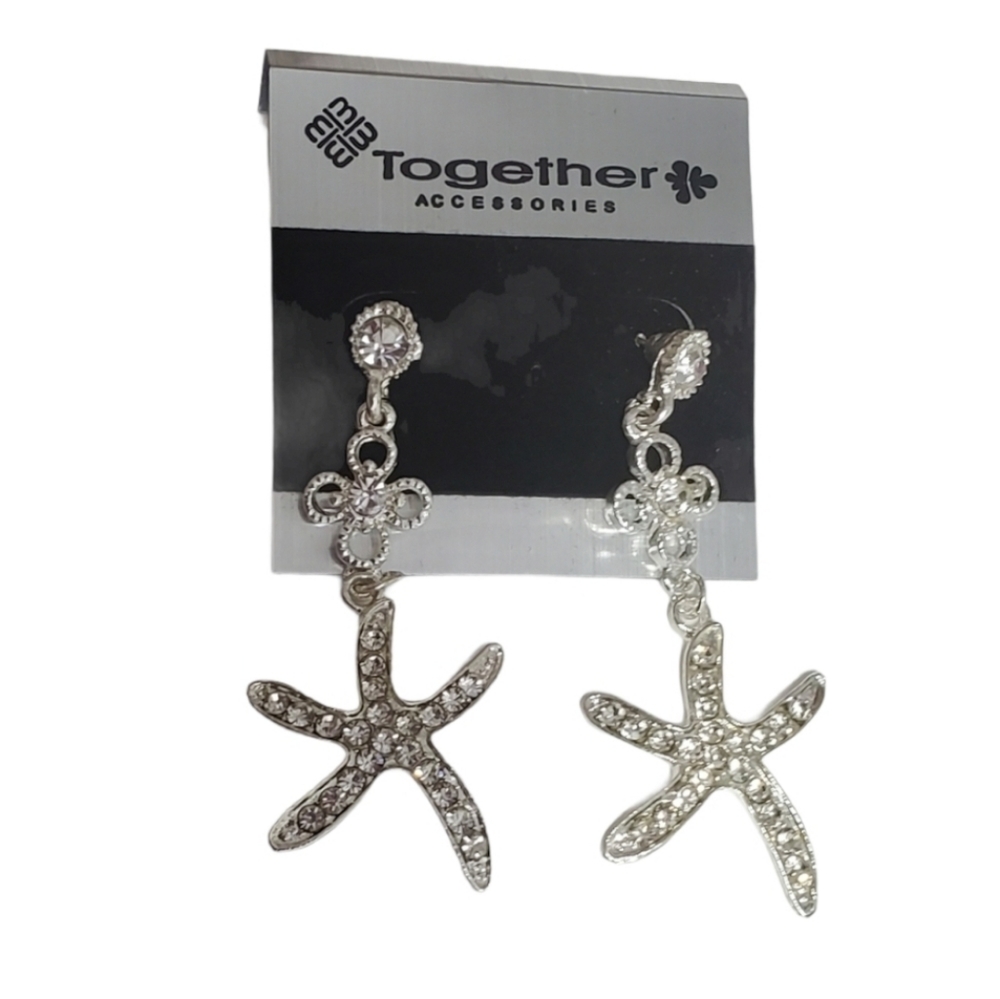 Silver Gold Starfish dangling  Earrings Beach Cruise wear *